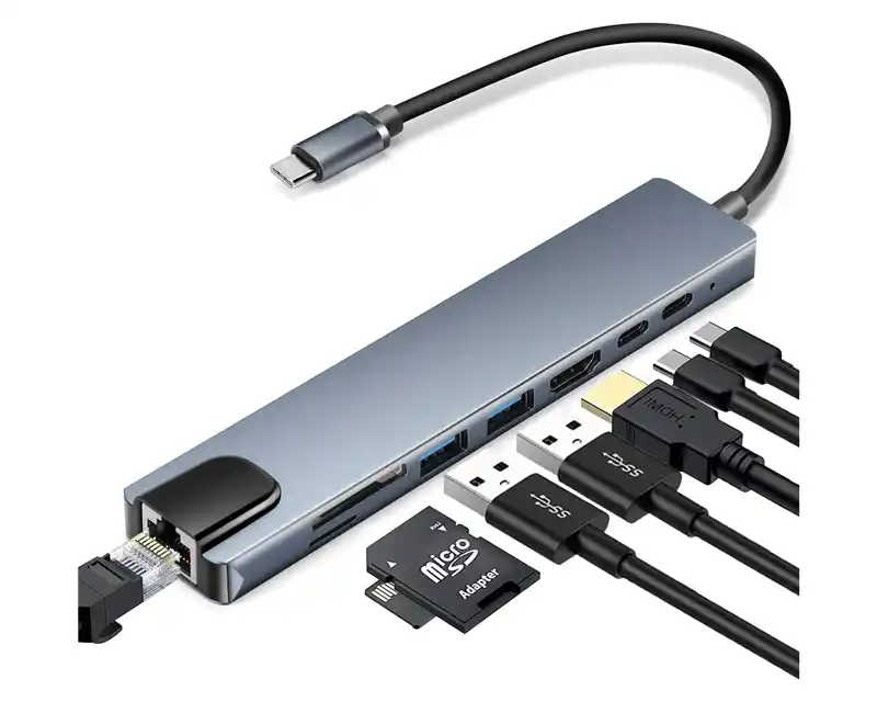 Adapter konverter Tip C- HDMI/2xUSB 3.0/TF/SD/2xTip C/RJ45 Linkom USB adapteri SOPING.RS 42 Adapter konverter Tip C- HDMI/2xUSB 3.0/TF/SD/2xTip C/RJ45 Linkom - Слика 2