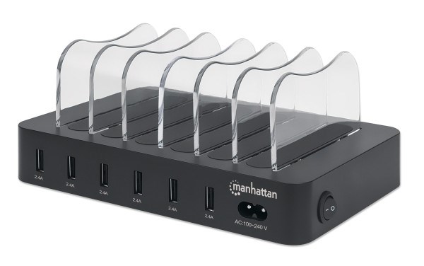 USB punjač 6-port Manhattan 102254 5V/2.4V/50W/držač za telefon Crni Punjači i auto držači za mobilne telefone SOPING.RS 42 USB punjač 6-port Manhattan 102254 5V/2.4V/50W/držač za telefon Crni - Слика 2