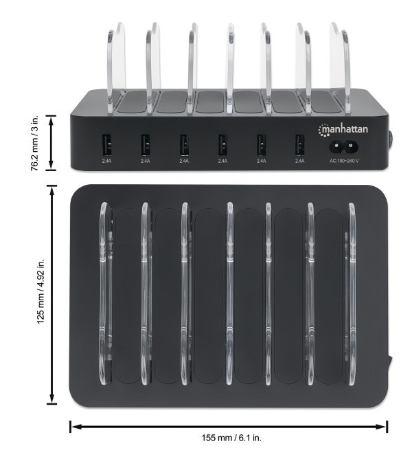 USB punjač 6-port Manhattan 102254 5V/2.4V/50W/držač za telefon Crni Punjači i auto držači za mobilne telefone SOPING.RS 43 USB punjač 6-port Manhattan 102254 5V/2.4V/50W/držač za telefon Crni - Слика 3