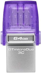 64GB USB Flash Drive, 2-in-1 USB 3.2 Gen.1 Type-C & Type-A, DataTraveler microDuo 3C, Read up to  20 - DTDUO3CG3/64GB