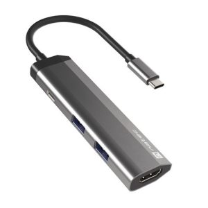 FOWLER SLIM, USB Type-C 3-in-1 Multi-port Adapter (USB3.0 Hub + HDMI + PD), Max. 100W Output, Grey - NMP-1984
