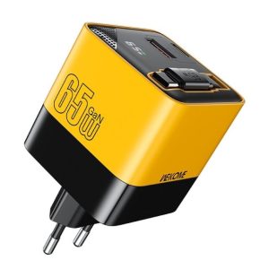 Superbrzi Strujni GaN Punjac, 2-porta USB (3.0 i 3.1 tipC) 65W W/Display+Kabl USB 3.1 tip C 80cm, žu