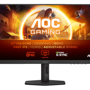 Monitor AOC Q27G4XF 27"/IPS/2560x1440/180Hz/1ms GtG/HDMI,DP/Gsync,adaptive sync/Pivot,visina/crna