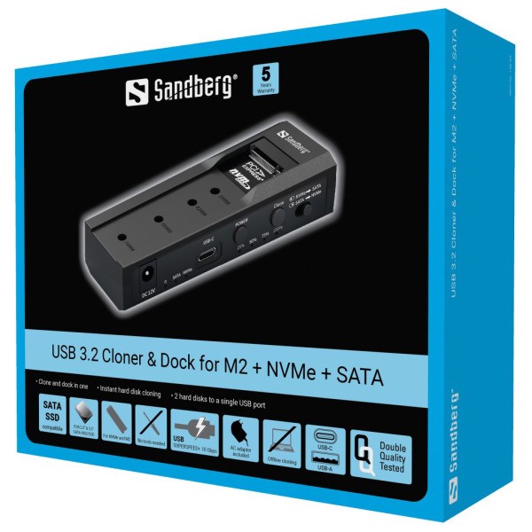 USB Docking Sandberg M2 + NVMe + SATA 136-49 Docking station SOPING.RS 43 USB Docking Sandberg M2 + NVMe + SATA 136-49 - Слика 3