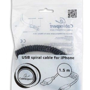CC-LMAM-1.5M USB sync and charging spiral cable for iPhone, 1.5 m, black