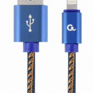 CC-USB2J-AMLM-1M-BL Gembird Premium jeans (denim) 8-pin cable with metal connectors, 1m, blue