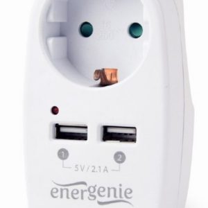 EG-ACU2-02 Gembird 2-portni USB punjac sa prolaznom AC uticnicom, 2,1 A, bela