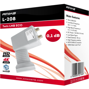 LNB L-208 Twin ECO, sum 0,1dB, vodonepropusan