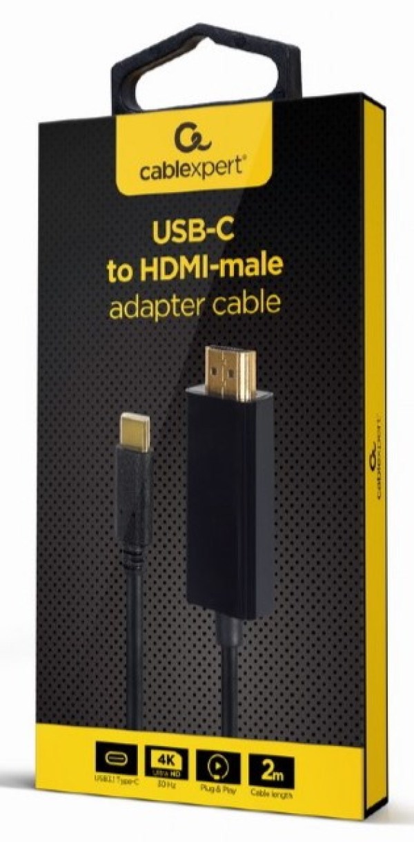 A-CM-HDMIM-01 Gembird USB-C male to HDMI-male adapter, 4K 30Hz, 2 m, black HDMI adapteri SOPING.RS 43 A-CM-HDMIM-01 Gembird USB-C male to HDMI-male adapter, 4K 30Hz, 2 m, black - Слика 3