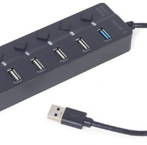 UHB-U3P1U2P6P-01 Gembird 7-port USB hub (1xUSB 3.1 + 6xUSB 2.0) with switches, black