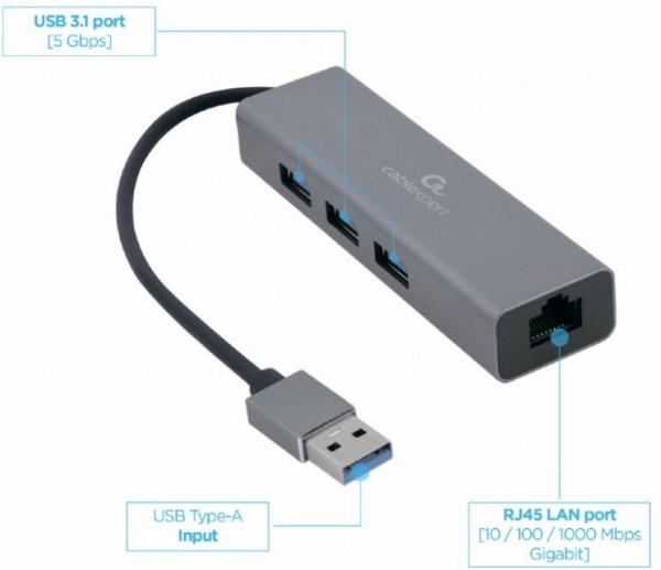 A-AMU3-LAN-01 Gembird USB AM Gigabit network adapter with 3-port USB 3.0 hub USB adapteri SOPING.RS 42 A-AMU3-LAN-01 Gembird USB AM Gigabit network adapter with 3-port USB 3.0 hub - Слика 2
