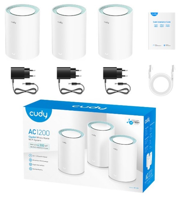 Cudy M1300 3-pack AC1200 Dual Band 2.4Ghz+5Ghz WiFi MESH, GiGABIT, 4x Antena 16MB/128DDR Ruteri SOPING.RS 44 Cudy M1300 3-pack AC1200 Dual Band 2.4Ghz+5Ghz WiFi MESH, GiGABIT, 4x Antena 16MB/128DDR - Слика 4