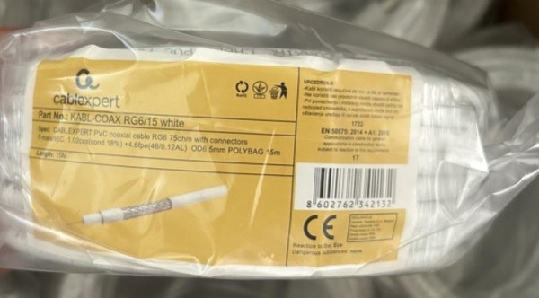 KABL-COAX-RG6/15 white (X553)** koaksialni kabl RG6 konektor F-male/IEC, conduct.18%, 6.5mm 15m (200 TV i video oprema SOPING.RS 43 KABL-COAX-RG6/15 white (X553)** koaksialni kabl RG6 konektor F-male/IEC, conduct.18%, 6.5mm 15m (200 - Слика 3