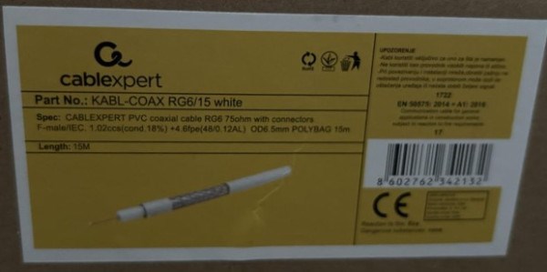 KABL-COAX-RG6/15 white (X553)** koaksialni kabl RG6 konektor F-male/IEC, conduct.18%, 6.5mm 15m (200 TV i video oprema SOPING.RS 44 KABL-COAX-RG6/15 white (X553)** koaksialni kabl RG6 konektor F-male/IEC, conduct.18%, 6.5mm 15m (200 - Слика 4