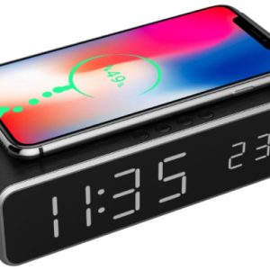 DAC-WPC-01 Gembird Digitalni sat + alarm sa bežičnim punjenjem telefona, Black