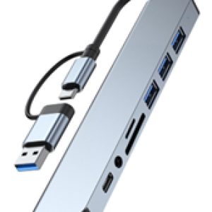 A-CM-COMBO8-06 ** Gembird USB-A + USB-C multi-port 8-in-1 USB3.0+USB2.0+SD+3.5mm+Data (759)