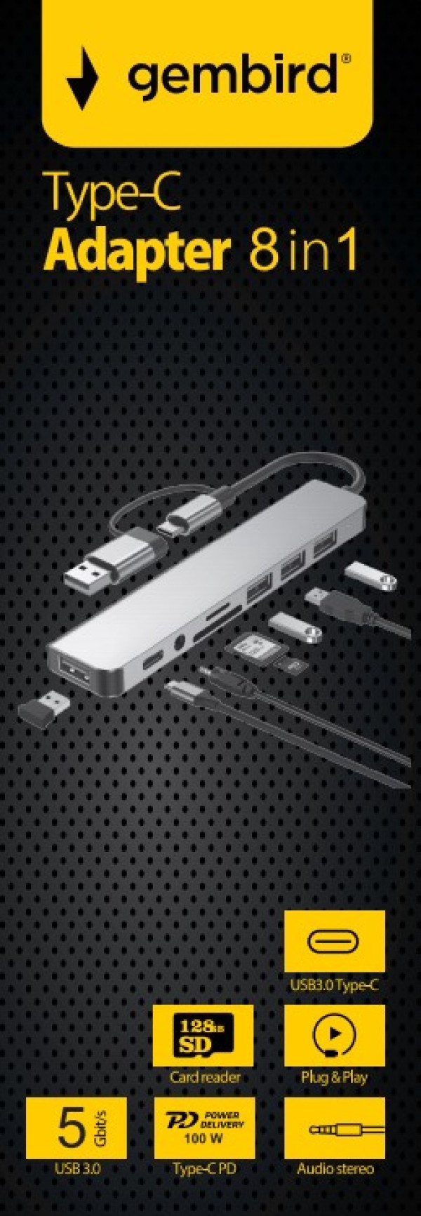 A-CM-COMBO8-06 ** Gembird USB-A + USB-C multi-port 8-in-1 USB3.0+USB2.0+SD+3.5mm+Data (759) USB adapteri SOPING.RS 45 A-CM-COMBO8-06 ** Gembird USB-A + USB-C multi-port 8-in-1 USB3.0+USB2.0+SD+3.5mm+Data (759) - Слика 5