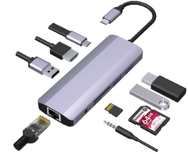 A-CM-COMBO9-06 ** Gembird USB-C 9-in-1 multi-port RJ45+USB3.0+SD+USB-C+HDMI+USB2.0+3,5mm (1359) USB adapteri SOPING.RS 41 A-CM-COMBO9-06 ** Gembird USB-C 9-in-1 multi-port RJ45+USB3.0+SD+USB-C+HDMI+USB2.0+3,5mm (1359)