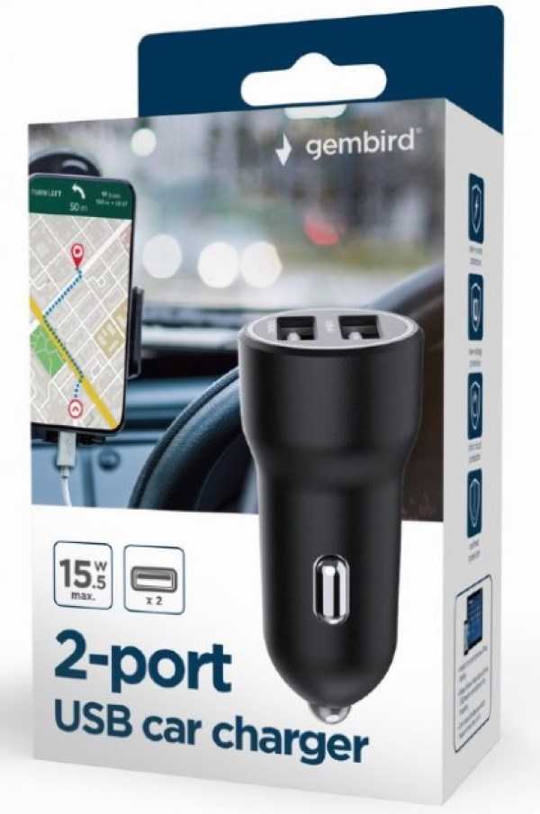 TA-UC-2A15-CAR-01 Gembird 2-port USB car charger, 3.1A, 15.5W, black Punjači i auto držači za mobilne telefone SOPING.RS 42 TA-UC-2A15-CAR-01 Gembird 2-port USB car charger, 3.1A, 15.5W, black - Слика 2