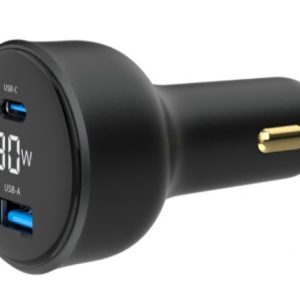 TA-UC-AC2PD30LCD-CAR-01 Gembird 2-port USB brzi punjač za auto, Type-C PD, LCD, 30W, black