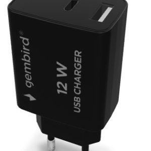 TA-UC-2AC12-01-BK Gembird USB punjač, 2-port USB-A+ USB-C, 2.4 A, Black