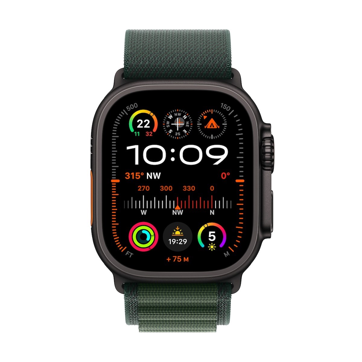 Apple Watch Ultra 2 GPS + Cellular 49mm Black Titanium Case with Dark Green Alpine Loop - Small - Слика 2