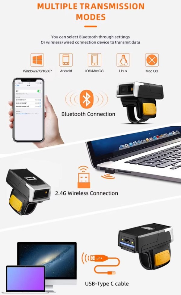 POS-BSH500 GMB 2d/OCR CMOS Warehouse Finger barcode scanner, 600mAh, 1MP, BT/WiFi Barcode skeneri SOPING.RS 46 POS-BSH500 GMB 2d/OCR CMOS Warehouse Finger barcode scanner, 600mAh, 1MP, BT/WiFi - Слика 6