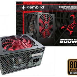 GMB-600-PRO Gembird napajanje 600W 80+BRONZE, PFC,12cm FAN, 20+4pin, 2x4pin,2x 6+2pin, 5xSATA