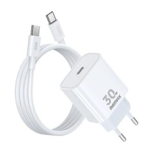 RP-U71 Strujni punjač GaN 30W USB-C i USB-C na USB-C 1m kabl beli