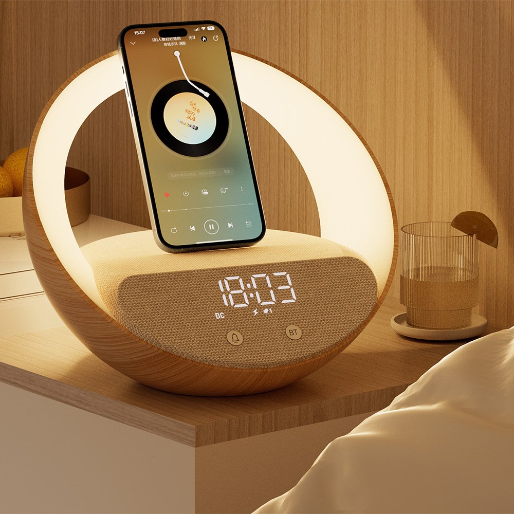 Aurora Glow Lamp with Clock, Wireless speaker and Wi-Fi charger Punjači i auto držači za mobilne telefone SOPING.RS 42 Aurora Glow Lamp with Clock, Wireless speaker and Wi-Fi charger - Слика 2