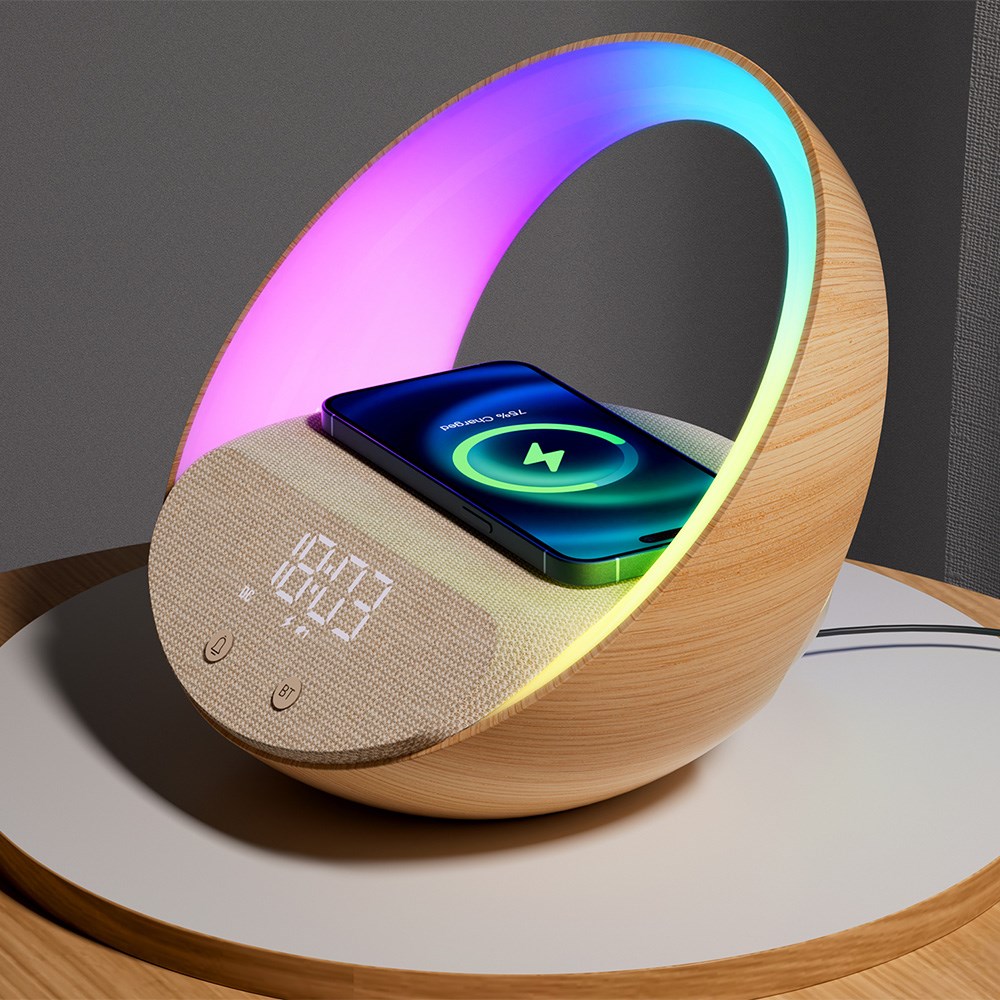 Aurora Glow Lamp with Clock, Wireless speaker and Wi-Fi charger Punjači i auto držači za mobilne telefone SOPING.RS 45 Aurora Glow Lamp with Clock, Wireless speaker and Wi-Fi charger - Слика 5