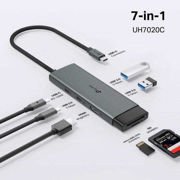 Hub TP-LINK USB Type-C 7-Port Hub/1USB-C /1 HDMI 4K 60Hz Port,1 × USB-C PD 100W Port,1 × SD Adapteri SOPING.RS 44 Hub TP-LINK USB Type-C 7-Port Hub/1USB-C /1 HDMI 4K 60Hz Port,1 × USB-C PD 100W Port,1 × SD - Слика 4