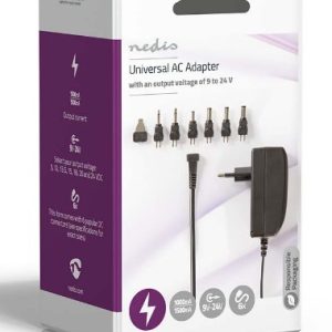 ACPA003 Universal AC Power Adapter 24W, 9-24V DC 1.80m 1.0-1.5A 6plug(s) Black
