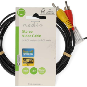 CVGL24300BK15 3xRCA muski na 3xRCA muski, Nickel Plated, 480p, 1.50m PVC, Black