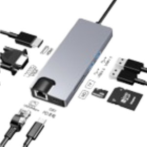Adapter Stars Solutions USB-C na HDMI/VGA/USB/SD/TF/LAN/PD sivi