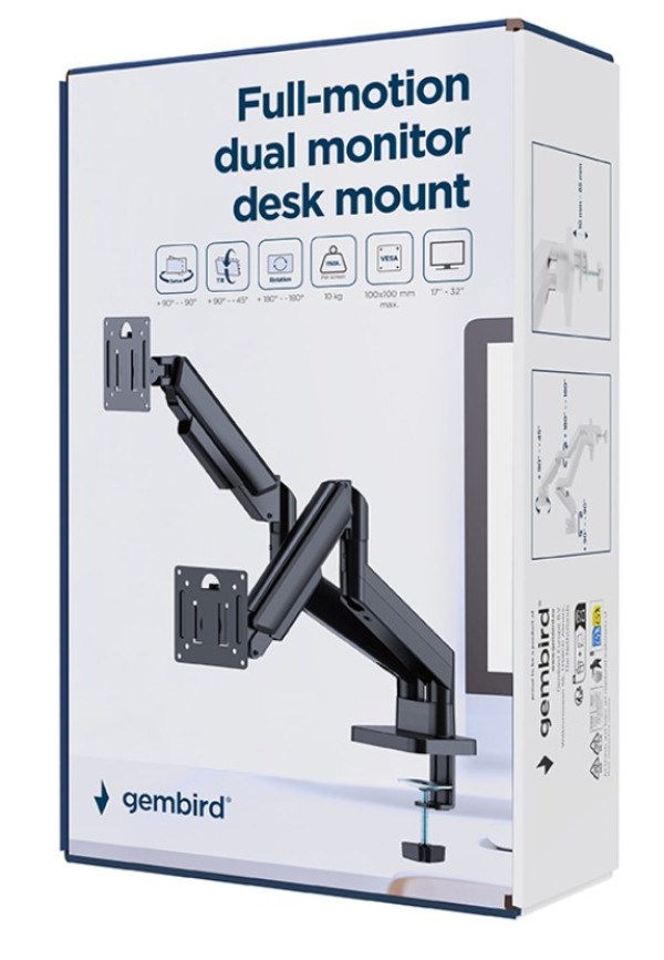 MA-DA2-06 Gembird Podesivi dupli stoni drzac za monitor, tilt, 17-32 max.10kg Black Dodatna oprema za računare SOPING.RS 45 MA-DA2-06 Gembird Podesivi dupli stoni drzac za monitor, tilt, 17-32 max.10kg Black - Слика 5