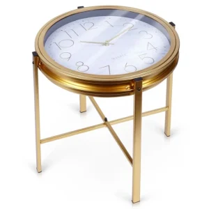 Vilde 569726 – Zlatni metalni sto sa ugradjenim satom , 42×40 cm Praznična dekoracija SOPING.RS Vilde 569726 - Zlatni metalni sto sa ugradjenim satom , 42x40 cm