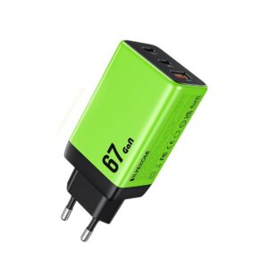 WP-U157 Super brzi Strujni GaN punjač, 3-porta USB (3.0 i 2 x 3.1 Tip C) 67W, zeleni