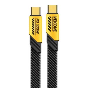 WDC-192 Kabl 3.1 USB tip C M/M 1m, za Superbrzo punjenje 100W/480Mbps, flat-crno-žuti