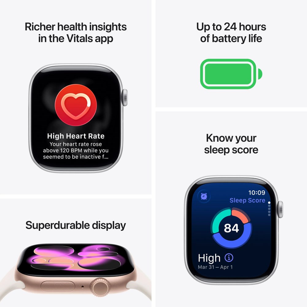 Apple Watch Series 11 GPS 42mm Silver Aluminium Case with Purple Fog Sport Band – S/M SmartWatch SOPING.RS 42 Apple Watch Series 11 GPS 42mm Silver Aluminium Case with Purple Fog Sport Band - S/M - Слика 2