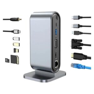 Adapter TIP C HUB na HDMI+VGA+4xUSB+SD/micro+RJ45+ PD+2xTIP C+Audio