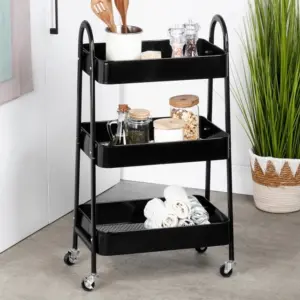 Vilde 568115 - Metalna polica  sa 3 nivoa, crna , 44×31,5×78,5 cm