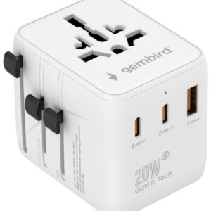 Travel adapter TPA-1A2C20-01-W Gembird Univerzalni 20W